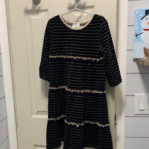 Hanna Andersson Black and Gold Striped Kids Dress
